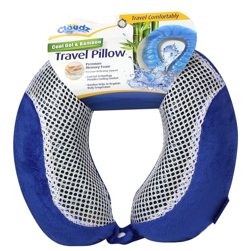 Cloudz Comfort Gel Memory Foam Travel Neck Pillow - Blue - Image 1